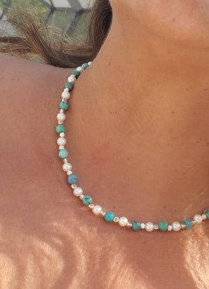 Turquoise, Pearls & Silver Necklace