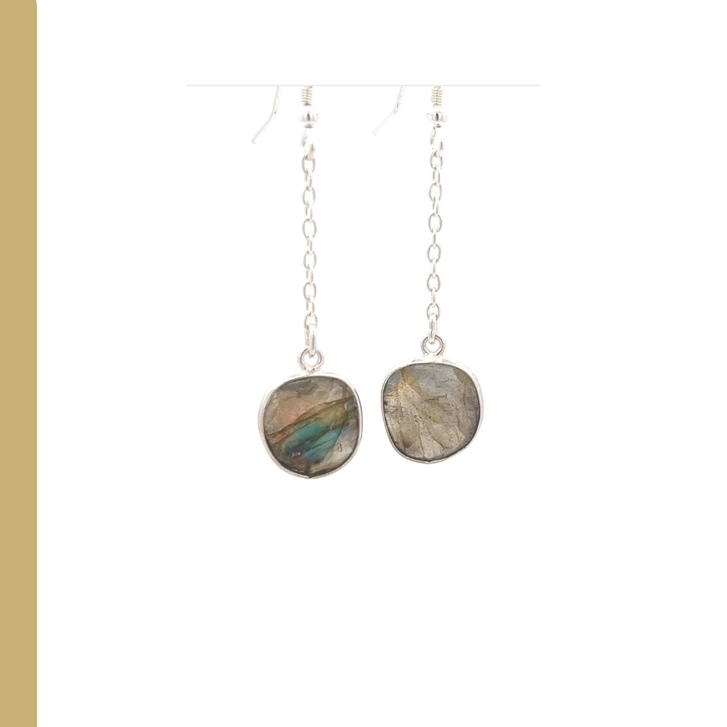 Labradorite Coin - Earrings