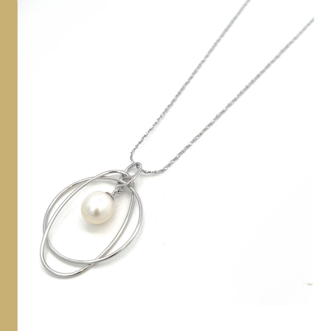 Solo Pearl & Shapes Silver Necklace