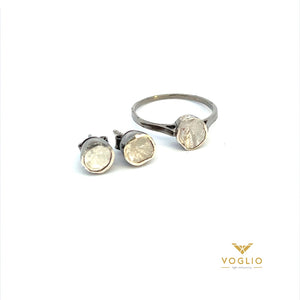 Rough Diamond Ring & Earrings Set - Silver